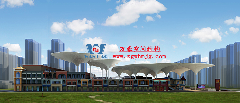 山東聊城萬達小鎮(zhèn)七彩祥云PTFE膜結構項目 山東聊城萬達小鎮(zhèn)七彩祥云PTFE膜結構項目