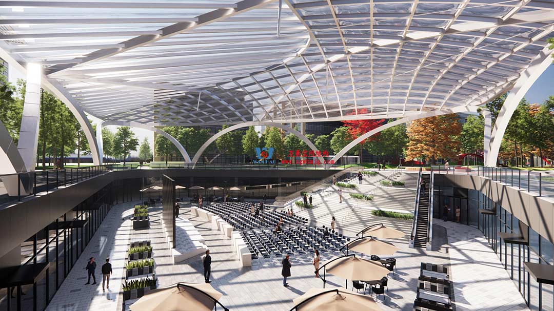 山東高端化工研究院下沉廣場天幕施工邁入關(guān)鍵階段